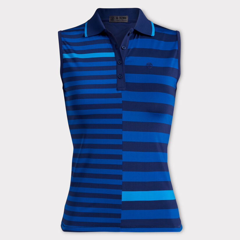 BOLD STRIPE TECH JERSEY SLEEVELESS POLO image number 1