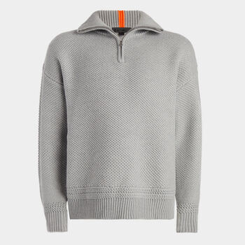 RIBBED FUNNEL NECK MERINO WOOL QUARTER ZIP JUMPER