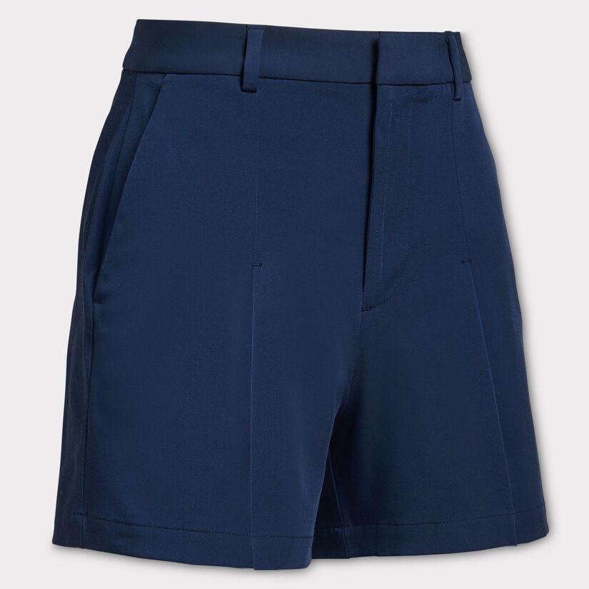 HIGH RISE PLEATED STRETCH TECH TWILL A-LINE SHORT image number 1