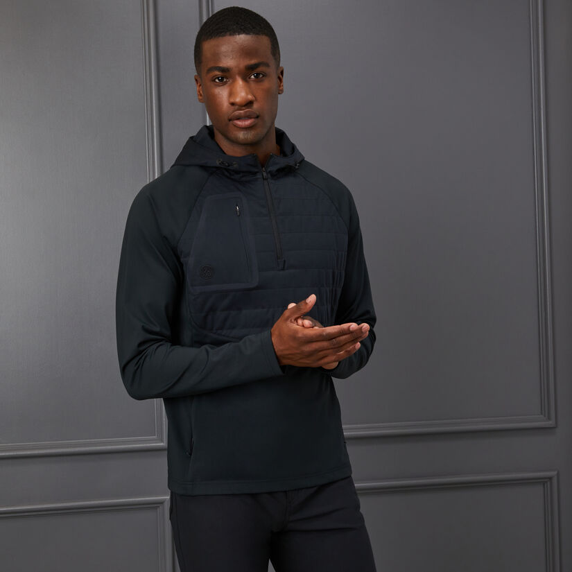 HOODED TECH INTERLOCK QUARTER ZIP SLIM FIT PULLOVER image number 2