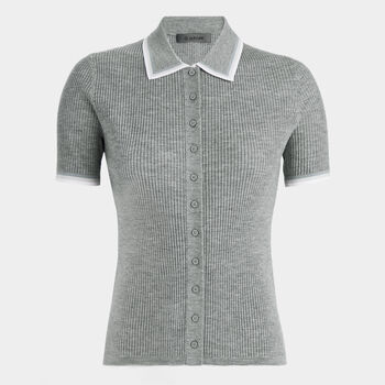 RIBBED MÉLANGE WOOL BLEND BUTTON DOWN JUMPER POLO