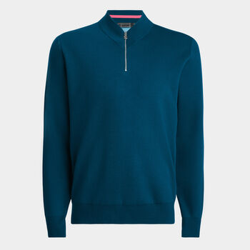 CONTRAST V NECK MERINO WOOL QUARTER ZIP JUMPER