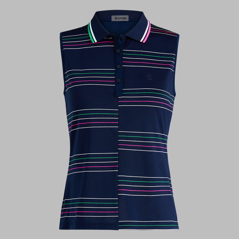 OFFSET STRIPE TECH PIQU&Eacute; SLEEVELESS POLO image number 1