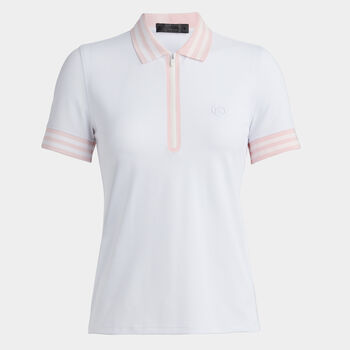 EMBOSSED LOGO CONTRAST QUARTER ZIP TECH PIQUÉ POLO