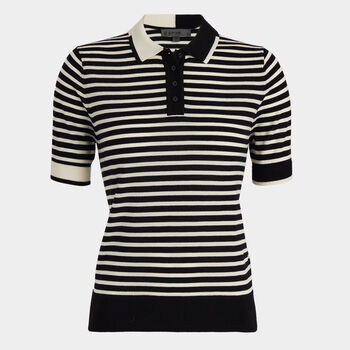 CONTRAST STRIPE MERINO WOOL SHORT SLEEVE JUMPER POLO
