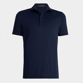 PERFORATED STRIPE TECH JERSEY MODERN SPREAD COLLAR POLO