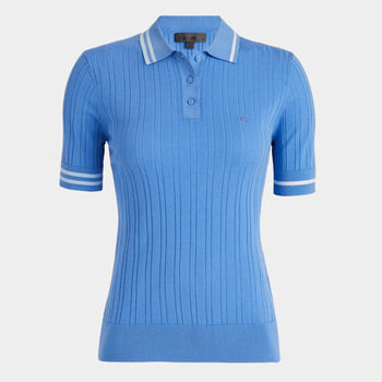 CONTRAST STRIPE COTTON BLEND RIBBED KNIT POLO