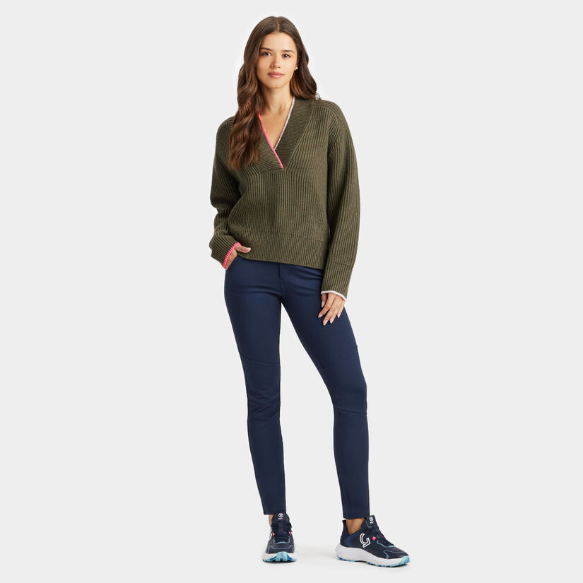 CHUNKY RIB MERINO WOOL RELAXED FIT V NECK JUMPER | WOMEN'S TOPS | G/FORE