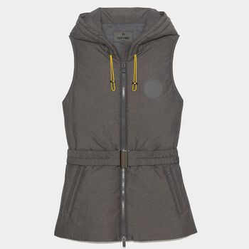MERINO WOOL LINED QUILTED NYLON HOODED PUFFER GILET