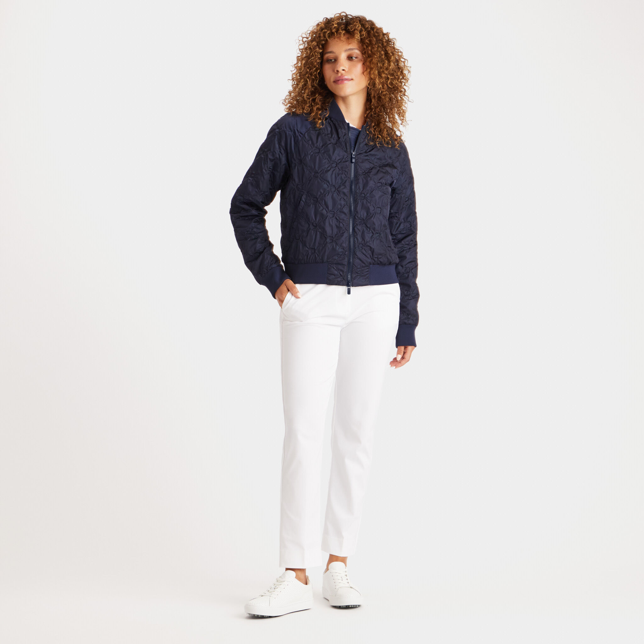 Logo embossed bomber discount jacket