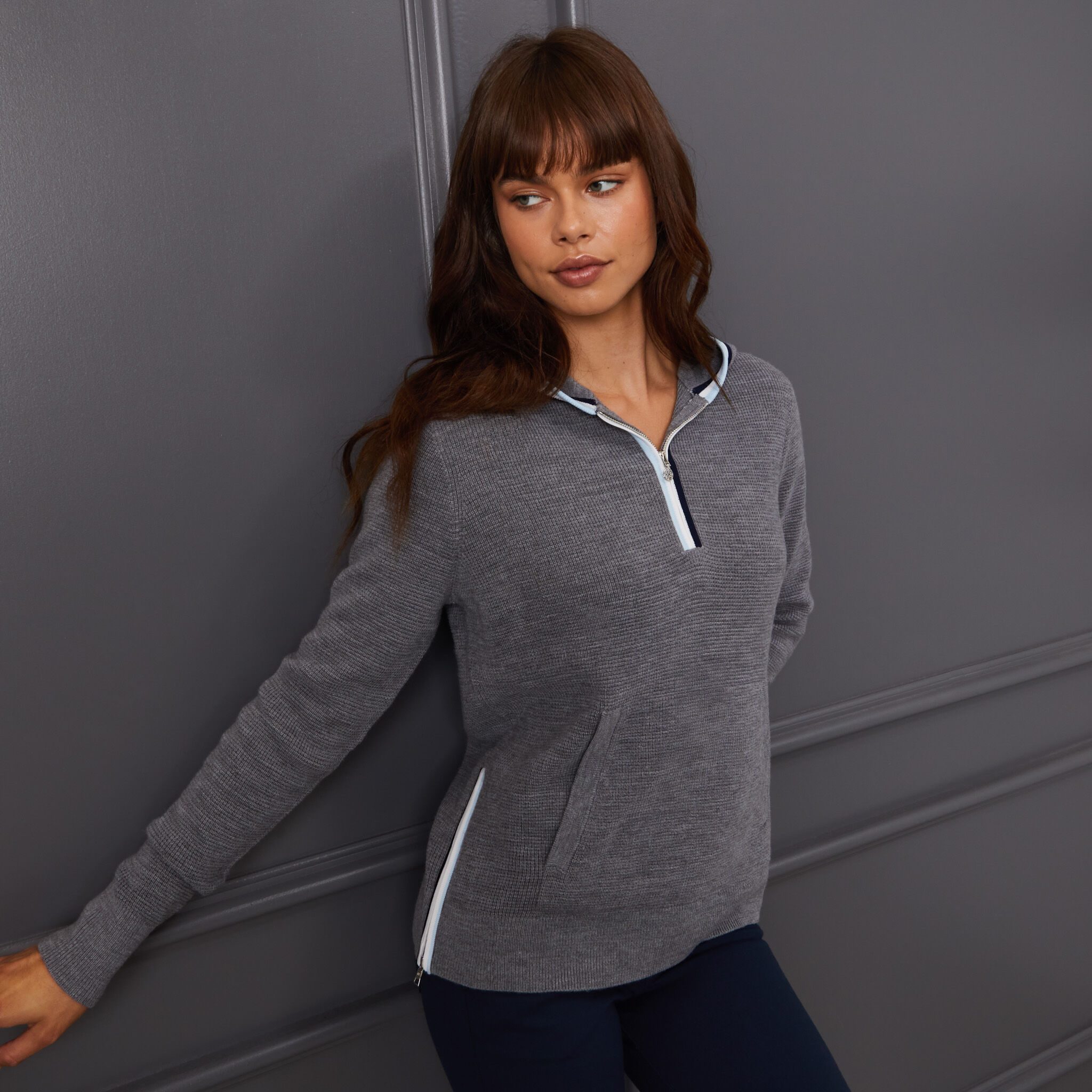 Merino wool online zip sweater women's