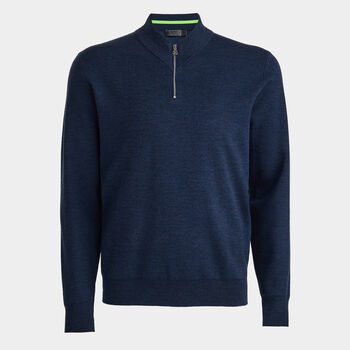 V NECK MERINO WOOL QUARTER ZIP JUMPER