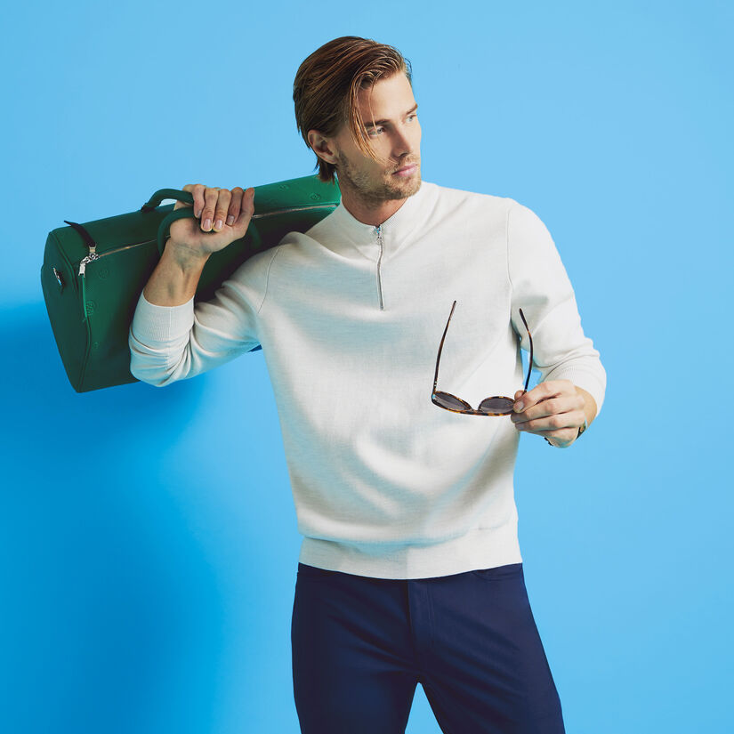 CONTRAST V NECK MERINO WOOL QUARTER ZIP JUMPER image number 2