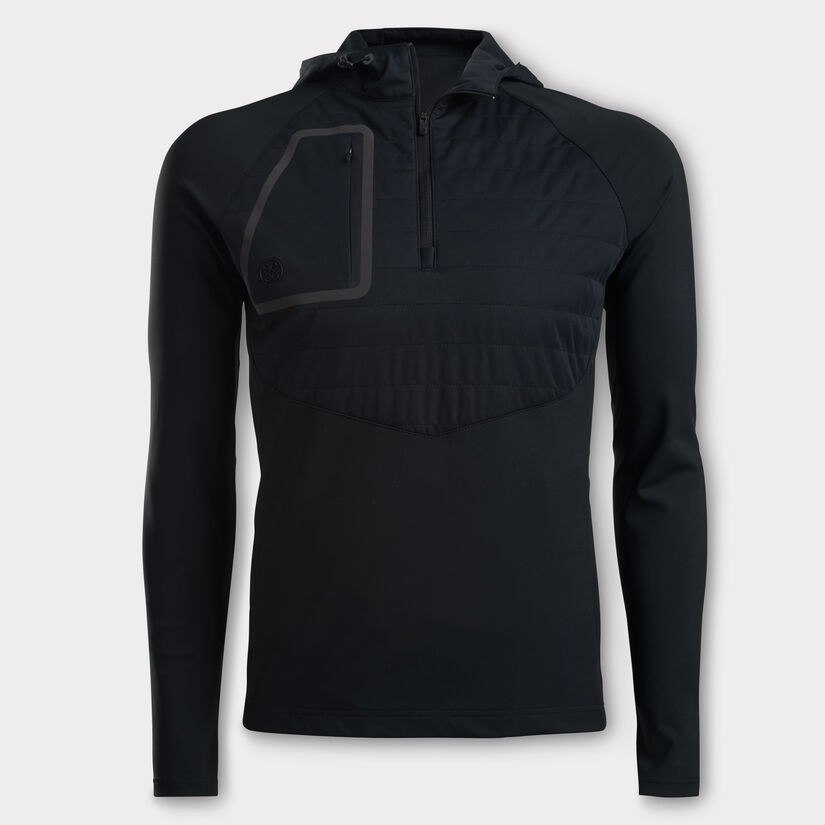 HOODED TECH INTERLOCK QUARTER ZIP SLIM FIT PULLOVER image number 1