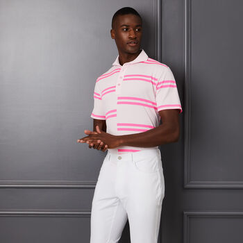OFFSET STRIPE MODERN SPREAD COLLAR TECH PIQUÉ SLIM FIT POLO