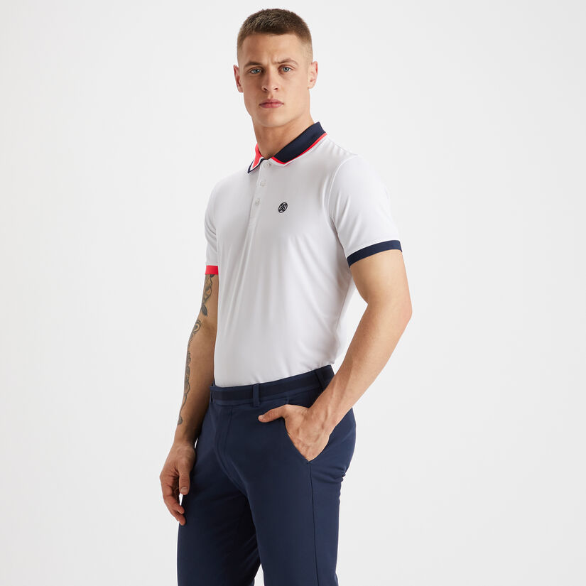 TWO TONE TECH JERSEY RIB COLLAR SLIM FIT POLO image number 3