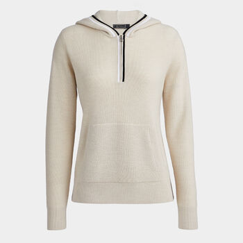 WAFFLE STITCH MERINO WOOL HOODED QUARTER ZIP JUMPER