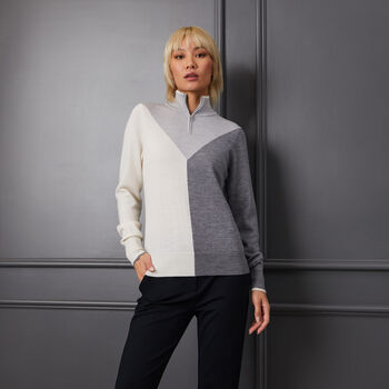 COLOUR BLOCK MERINO WOOL QUARTER ZIP JUMPER