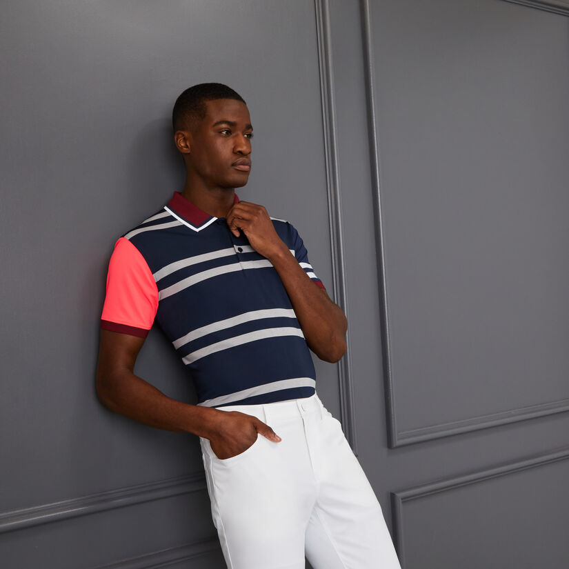 VARIEGATED STRIPE TECH JERSEY RIB COLLAR SLIM FIT POLO image number 2