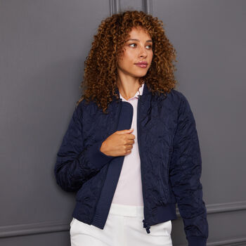 RIB COLLAR EMBOSSED BOMBER JACKET