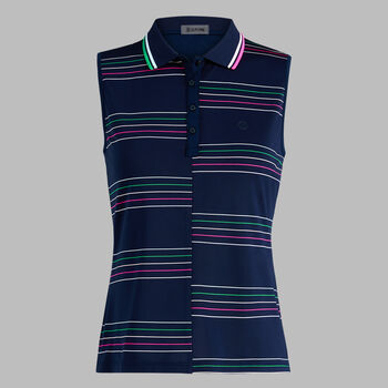 OFFSET STRIPE TECH PIQU&Eacute; SLEEVELESS POLO
