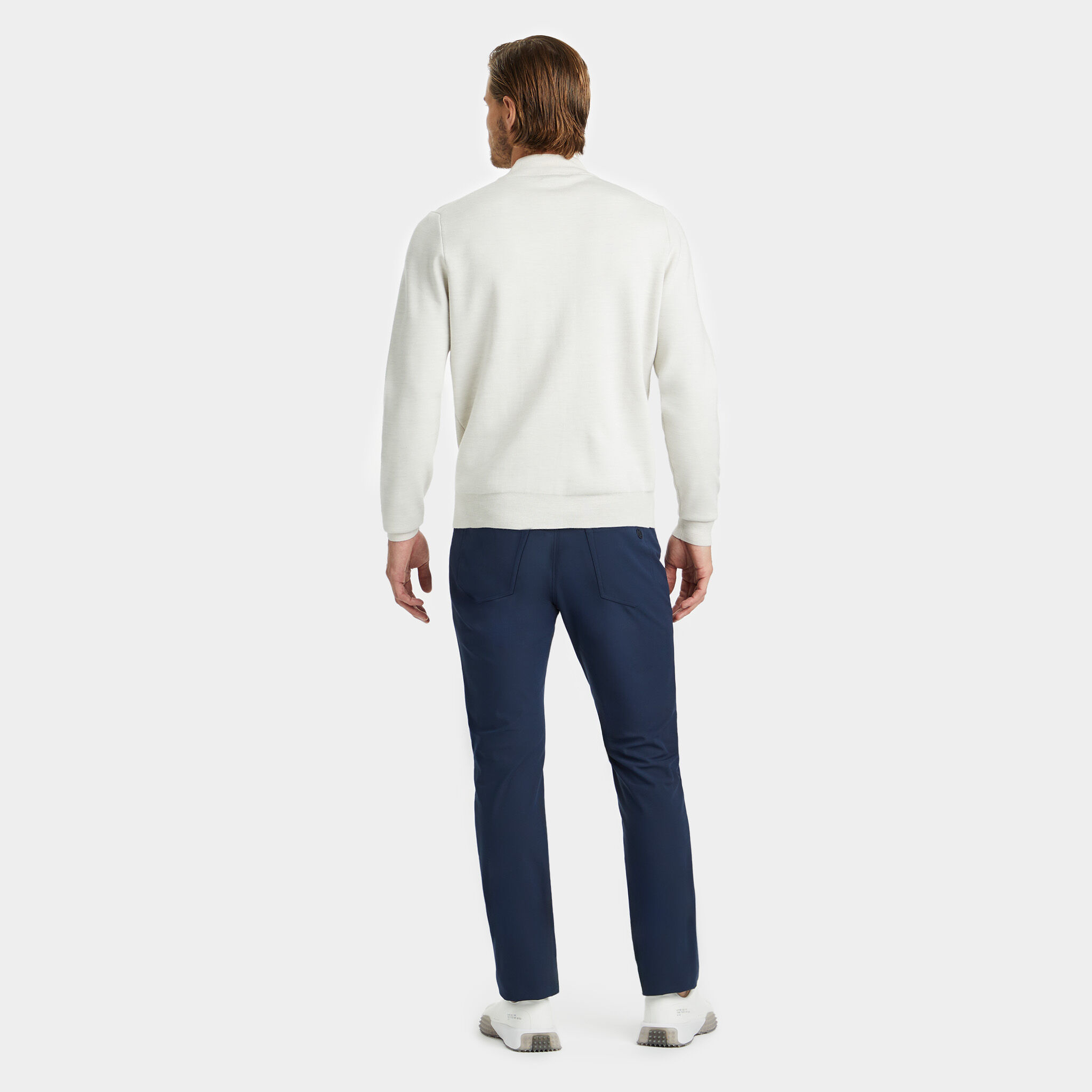 CONTRAST V NECK MERINO WOOL QUARTER ZIP JUMPER – G/FORE