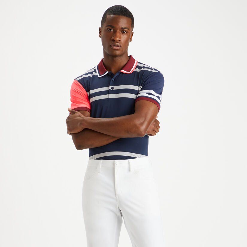 VARIEGATED STRIPE TECH JERSEY RIB COLLAR SLIM FIT POLO image number 3
