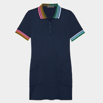 PLEATED CONTRAST COLLAR PIQUÉ POLO DRESS