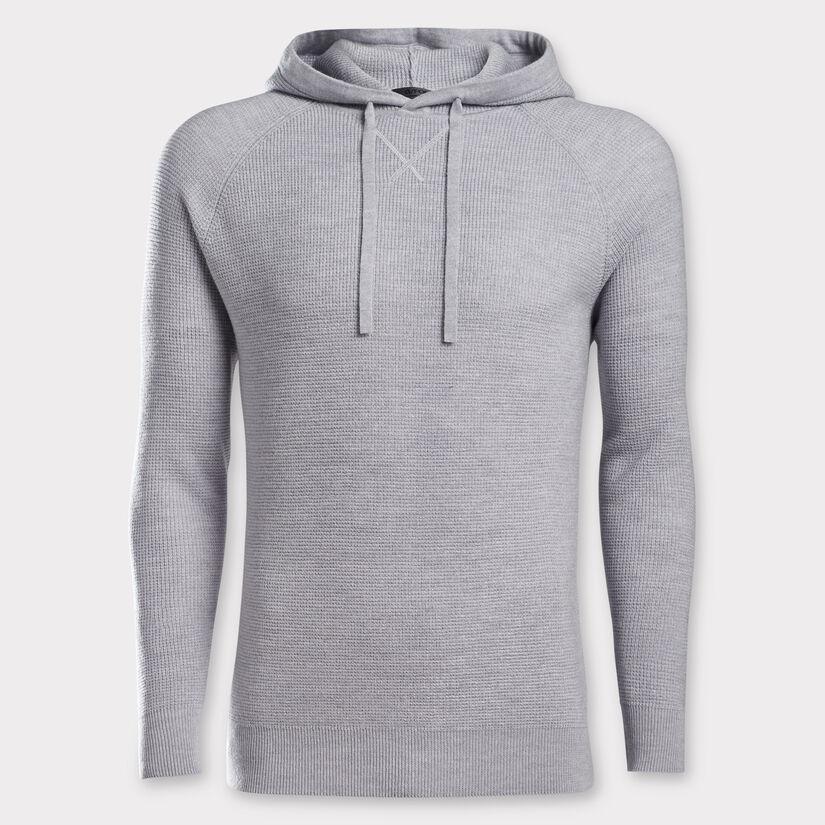 WAFFLE STITCH HOODED MERINO WOOL SLIM FIT PULLOVER image number 1
