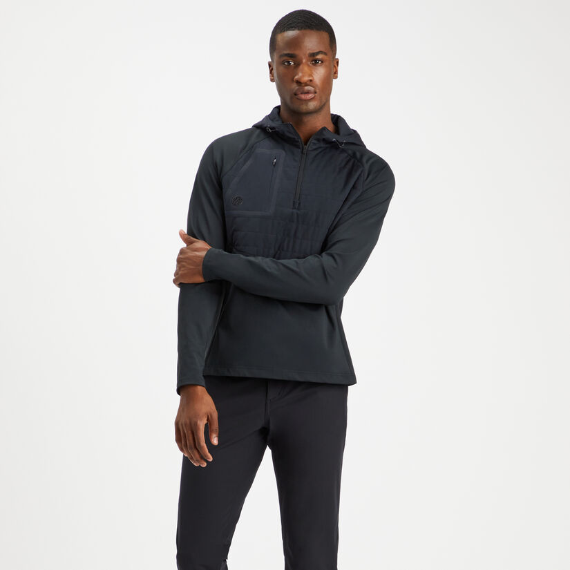 HOODED TECH INTERLOCK QUARTER ZIP SLIM FIT PULLOVER image number 3