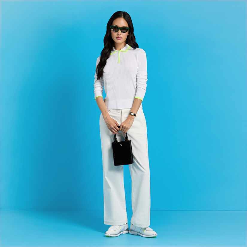 RIBBED KNIT LONG SLEEVE POLO JUMPER image number 3