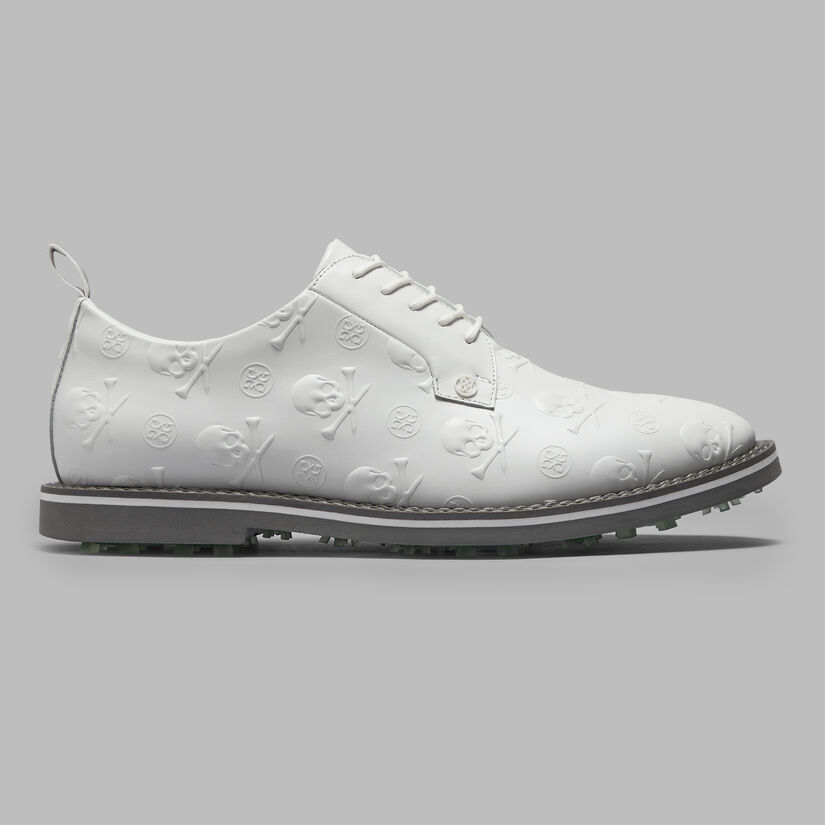 G/Fore Men's Snow / Charcoal - Gallivanter Embossed Skull & Tees Leather Golf Shoe-9 Size 9