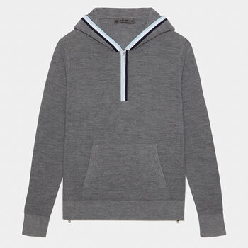 HOODED WAFFLE STITCH MERINO WOOL QUARTER ZIP JUMPER