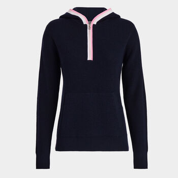 WAFFLE STITCH MERINO WOOL HOODED QUARTER ZIP JUMPER