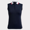 RIB PLEATED COLLAR SILKY TECH NYLON SLEEVELESS POLO image number 1