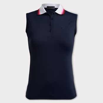 RIB PLEATED COLLAR SILKY TECH NYLON SLEEVELESS POLO