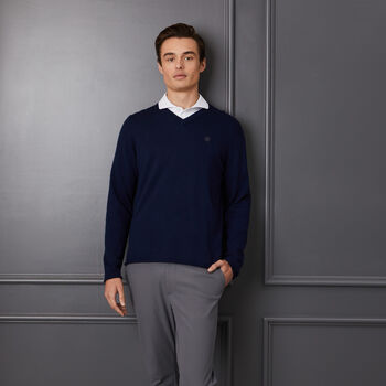 CONTRAST V NECK SLIM FIT CASHMERE JUMPER