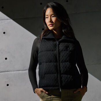 CABLE-KNIT WOOL BLEND DOWN PUFFER GILET