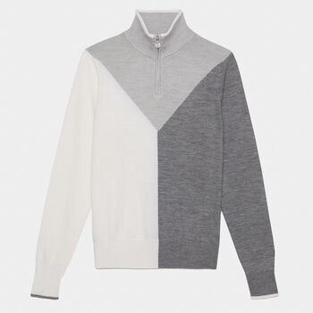 COLOUR BLOCK MERINO WOOL QUARTER ZIP JUMPER