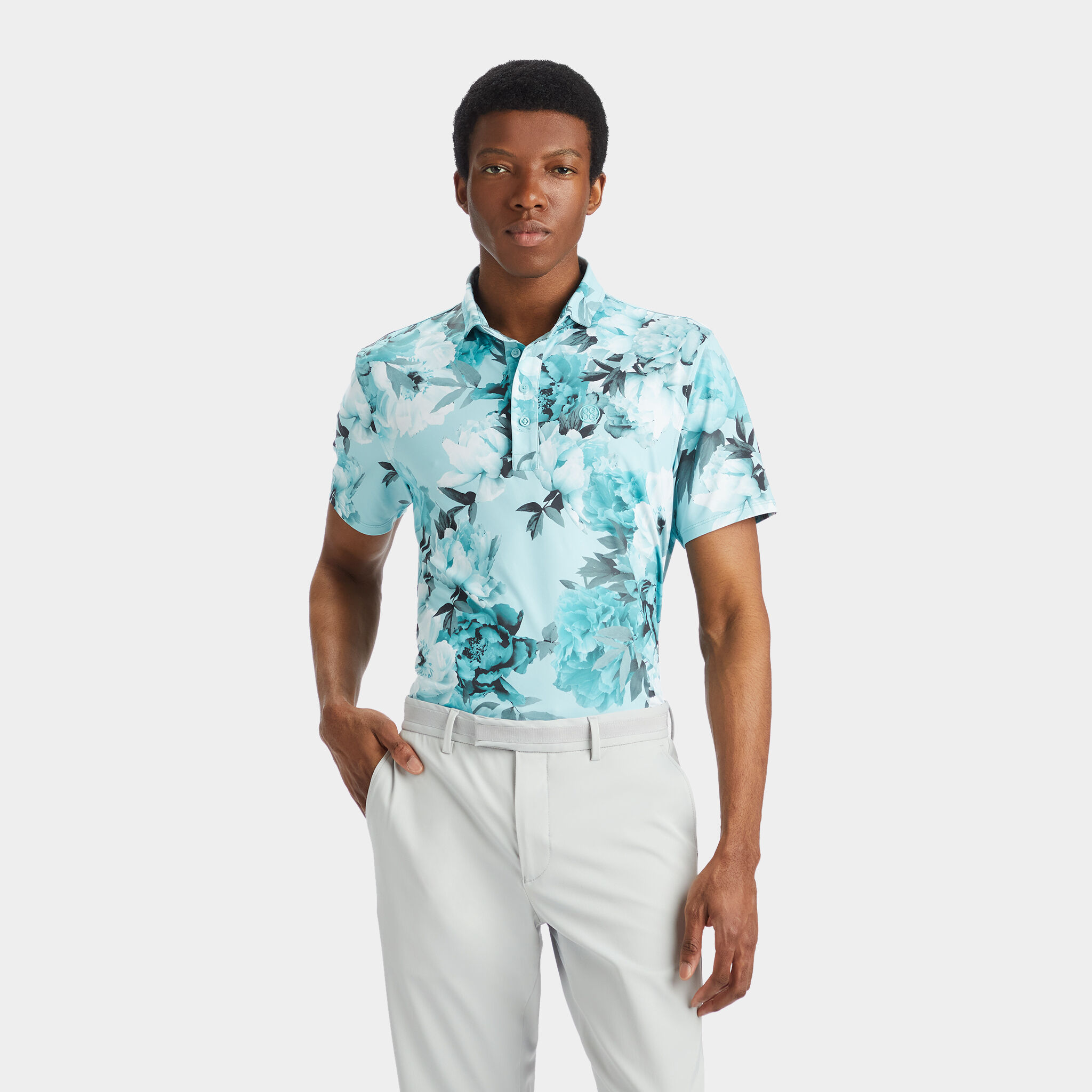 PHOTO FLORAL TECH JERSEY MODERN SPREAD COLLAR POLO G FORE