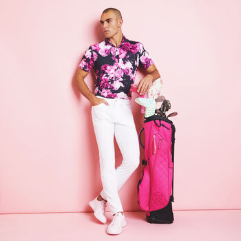 PHOTO FLORAL TECH JERSEY MODERN SPREAD COLLAR POLO