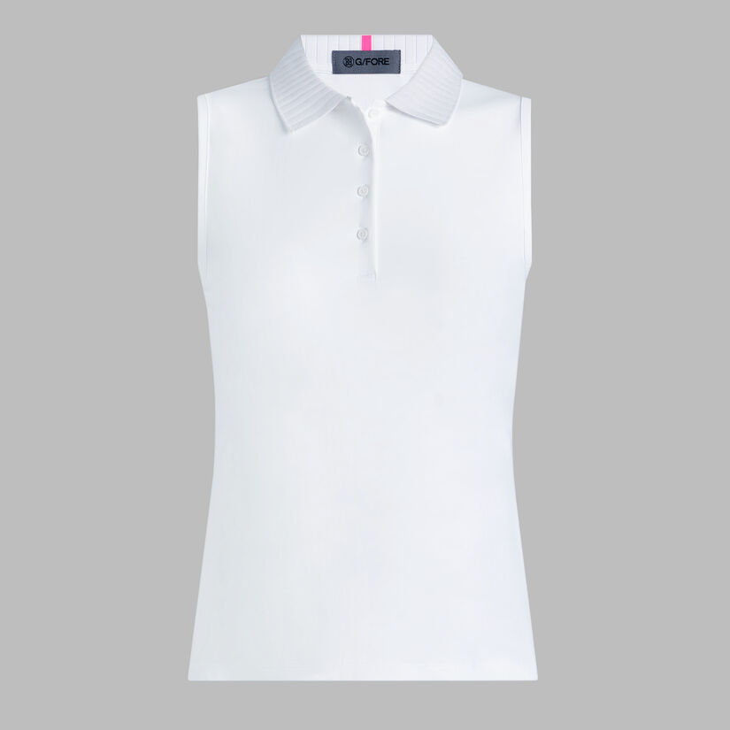 PLEATED COLLAR SILKY TECH NYLON SLEEVELESS POLO image number 1