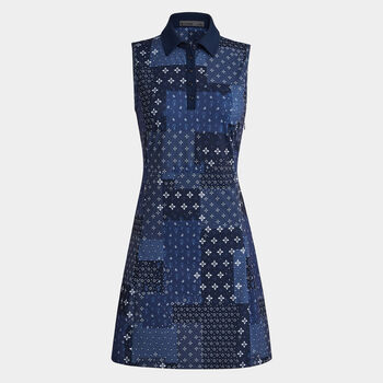 BORO PRINT PIQUÉ SLEEVELESS POLO DRESS