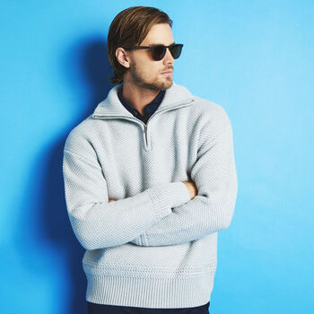 RIBBED FUNNEL NECK MERINO WOOL QUARTER ZIP JUMPER