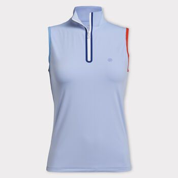 MOCK NECK SILKY TECH NYLON SLEEVELESS ZIP POLO