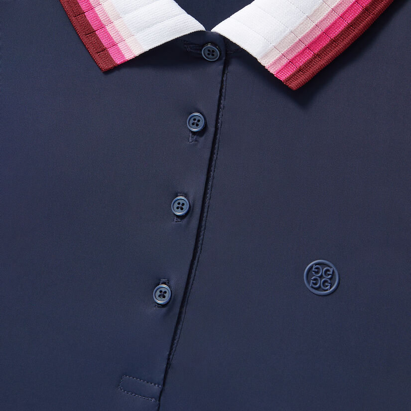 RIB PLEATED COLLAR SILKY TECH NYLON SLEEVELESS POLO image number 6