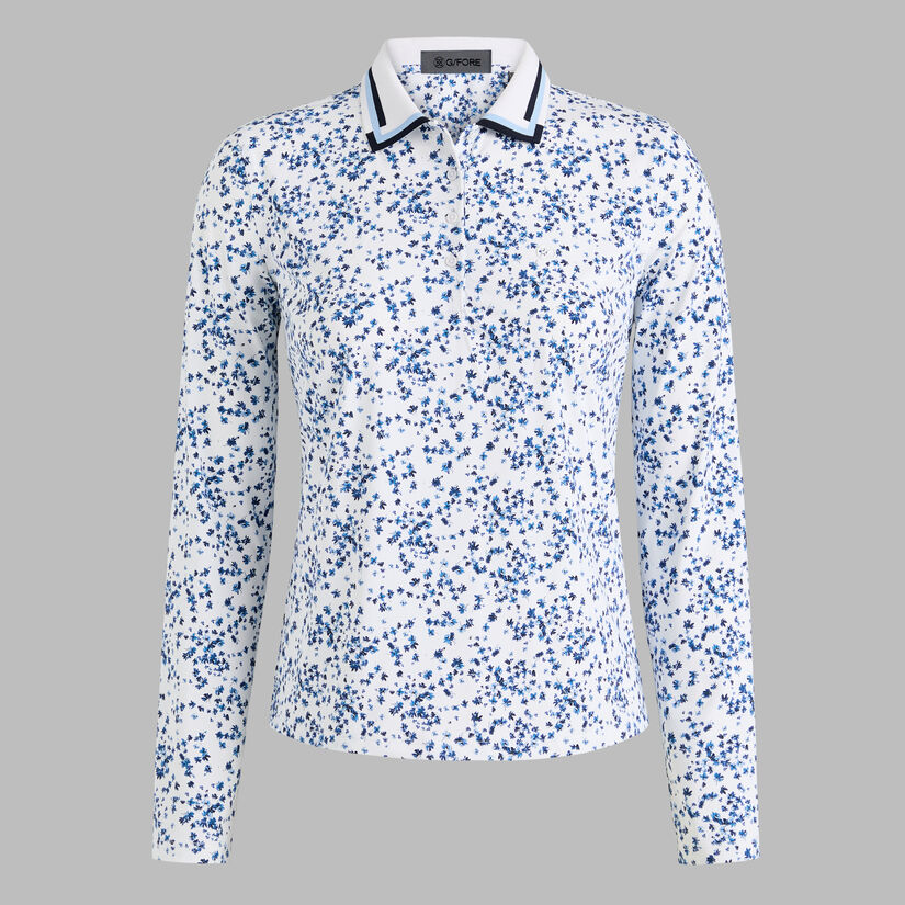 SCATTERED DITZY SILKY TECH NYLON LONG SLEEVE POLO image number 1