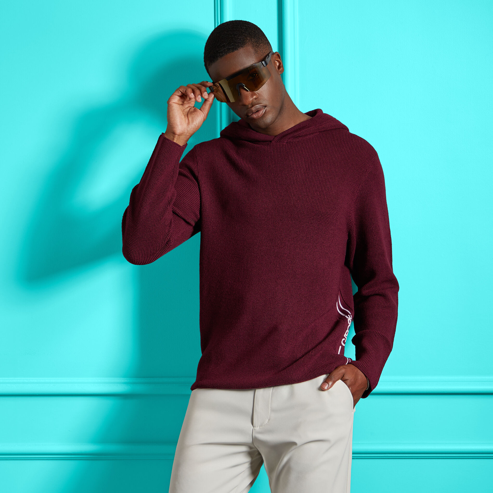 WAFFLE STITCH MERINO WOOL HOODED JUMPER MEN S JUMPERS G FORE