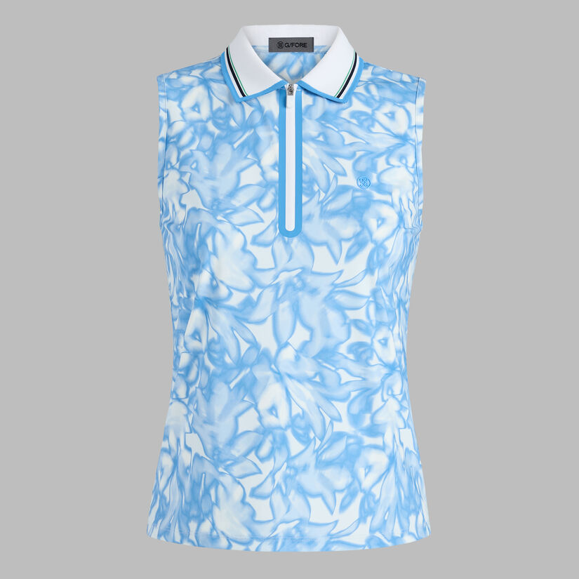 TRIPPY FLORAL SILKY TECH NYLON SLEEVELESS POLO image number 1