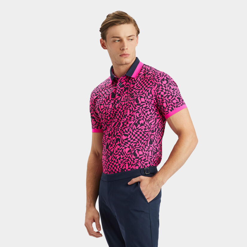 MINI DISTORTED CHECK BANDED SLEEVE TECH PIQUÉ POLO image number 3